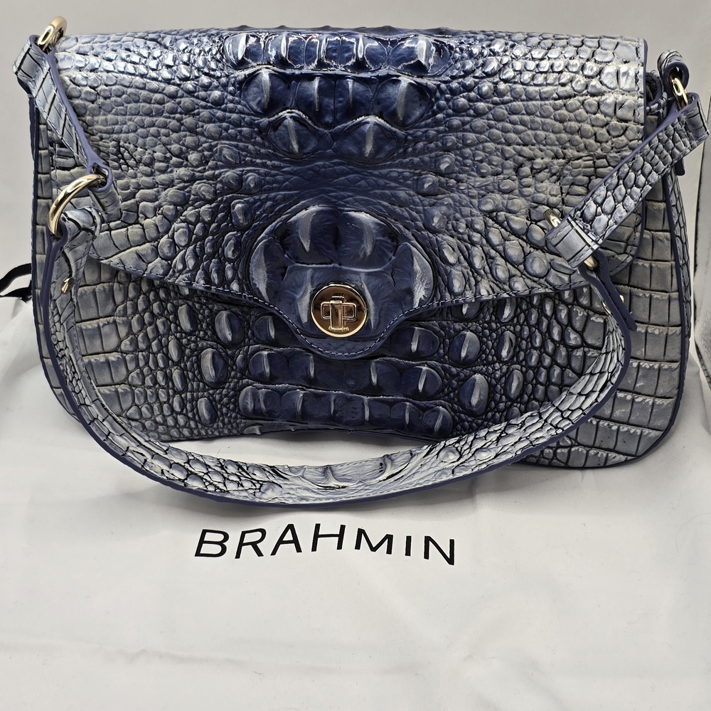 Brahmin Navy Embossed Shoulder Bag